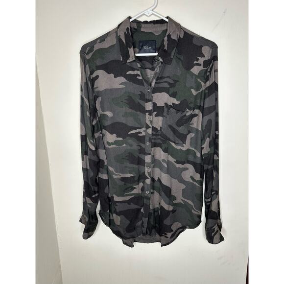 Rails Womens Medium Button Down Shirt Blouse Green Brown Camo Lightweight Travel - Picture 3 of 9
